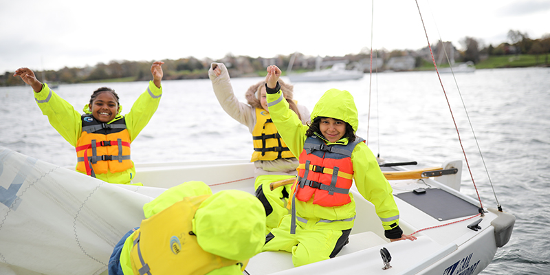 4th Grade Students from Pell Elementary School preparing to set sail in the J/22 at Sail Newport © Maaike Bernstrom