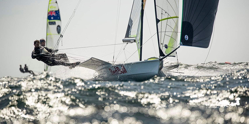 YAGO SAILING WITH HIS BROTHER KLAUS IN THE 2019 49ER EUROPEANS IN WEYMOUTH, U.K. PHOTO CREDIT: PHOTO CREDIT: JESUS RENEDO | SAILING ENERGY