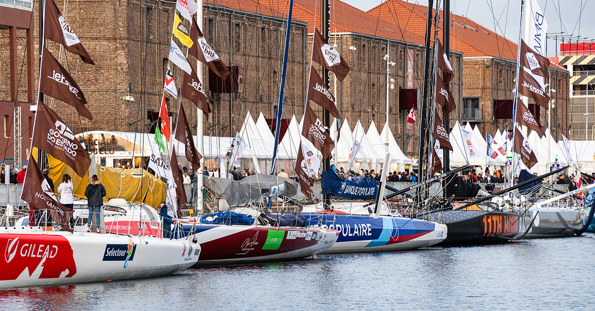 Boats are displayed in the Bassin Paul Vatine during pre-start of the Transat Jacques Vabre 2019, duo sailing race from Le Havre, France, to Salvador de Bahia, Brazil, on October 19, 2019 in Le Havre, France. (Photo by Jean-Louis Carli/Alea)