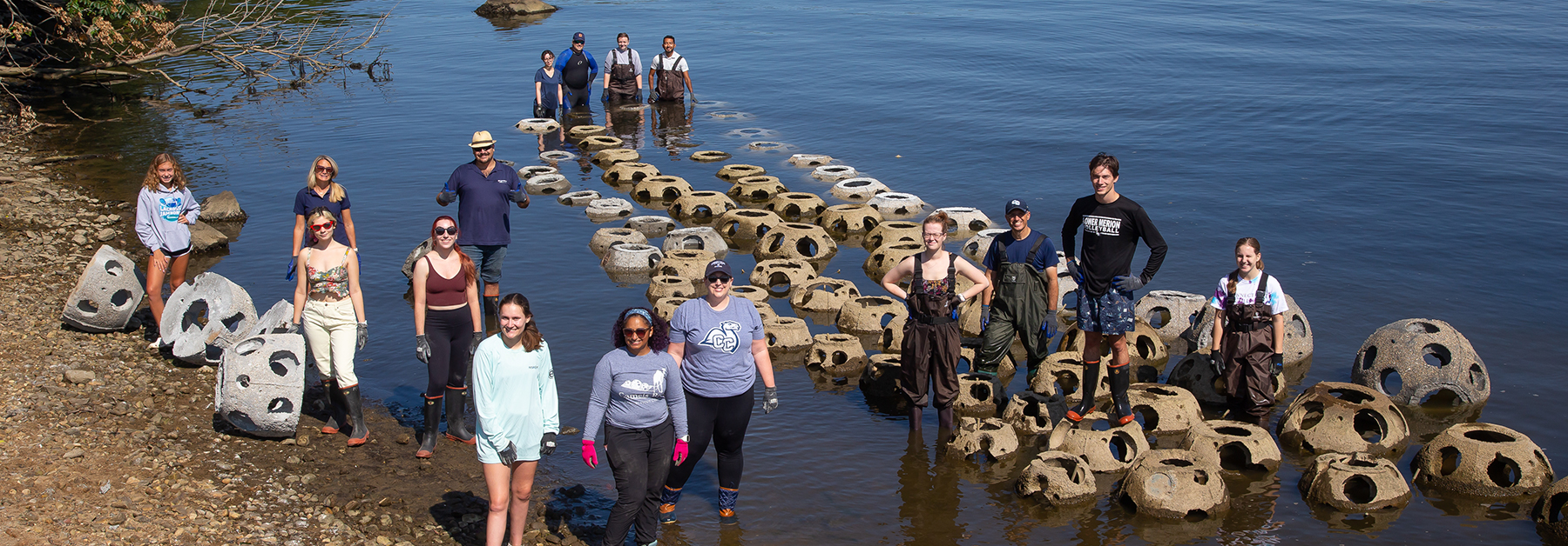 Connecticut College is deploying 80 Reef Balls made of pH-balanced concrete to create a living shoreline that will help restore Connecticut’s tidal marshes. Photo credit: Dominique Sindayiganza / 11th Hour Racing