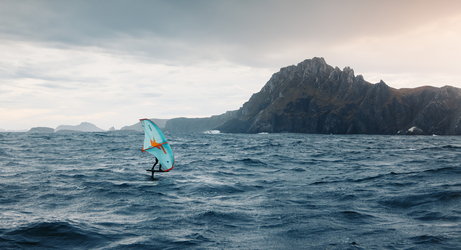 Yago Lange wingfoiling, rounding cape horn. Credit: Marko Magister